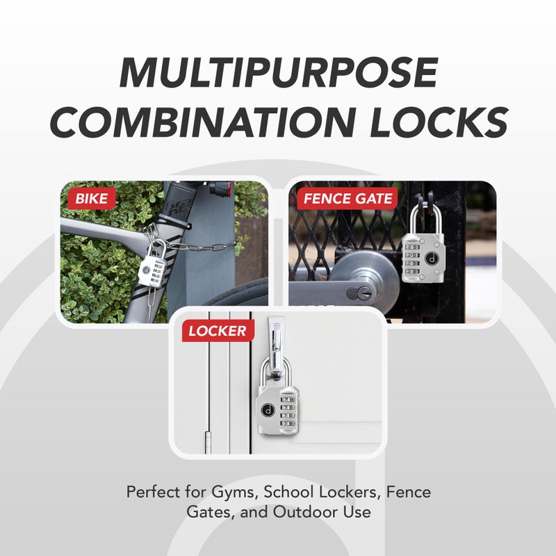 desired tools 4 Digit Combination Locks 2 Pack - Weatherproof Padlock with Code - Combination Lock for Locker, Gym, Outdoor Gate, Storage Shed, Fence Gate & Bike Lock - Keyless, Easy to Set, Reset - New Silver - Image 4